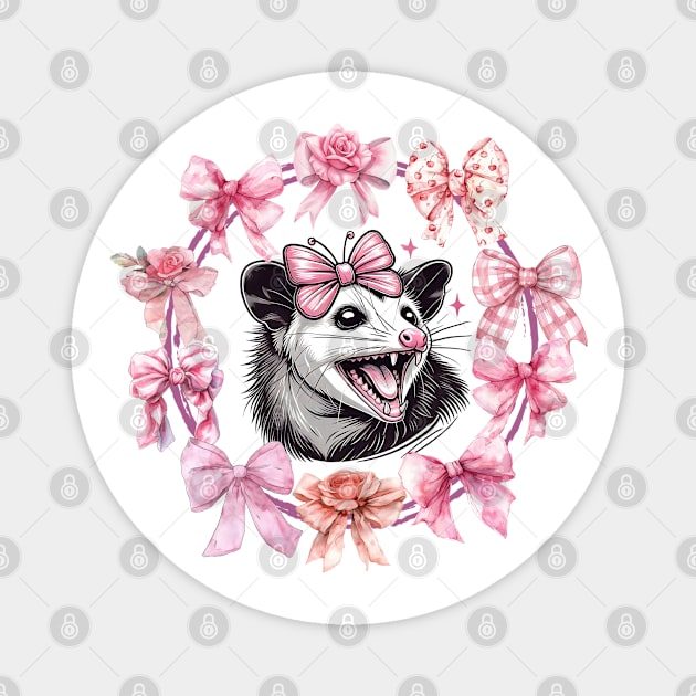 Coquette Bows Girly Girl Feral Possum Pink Social Club design Magnet by Luxinda